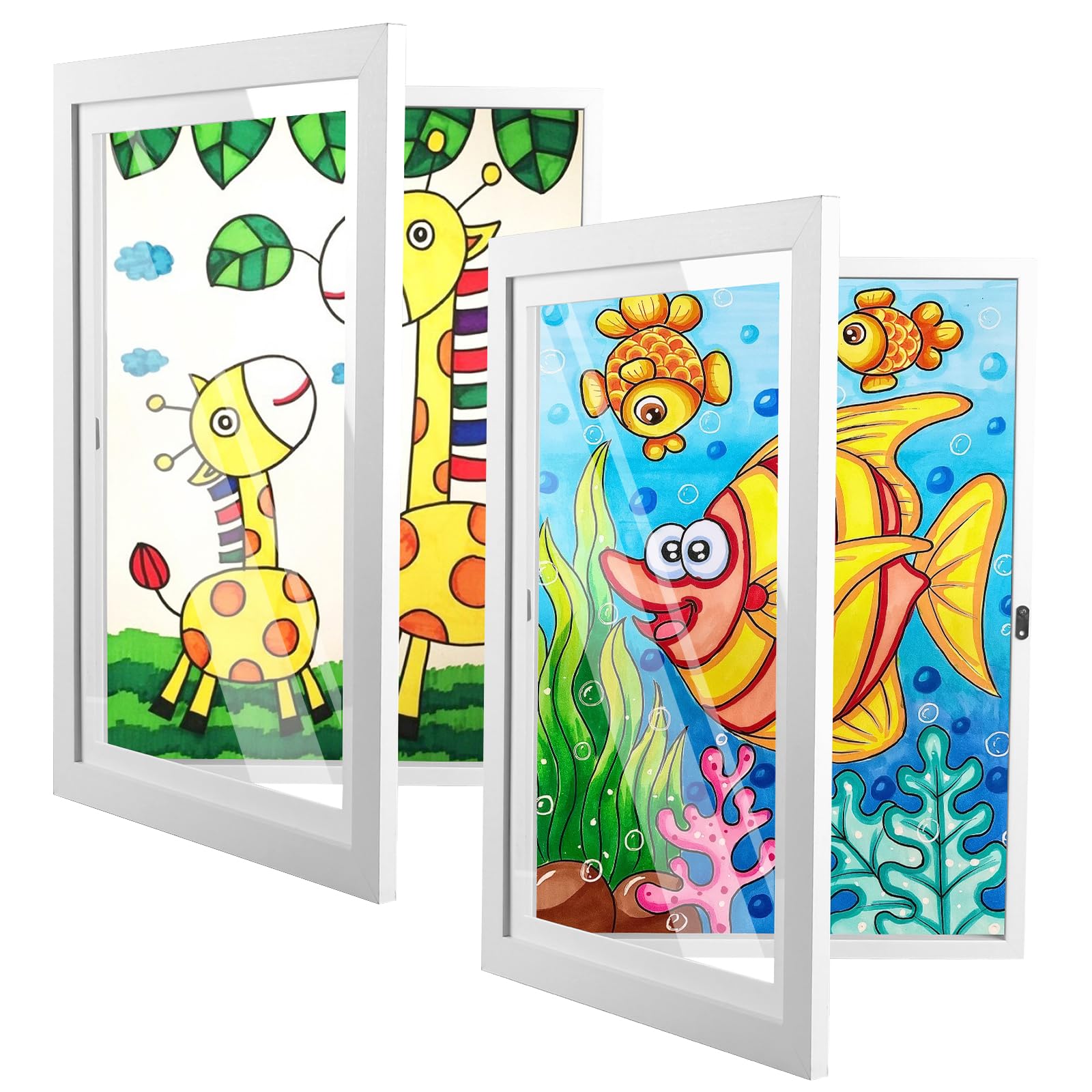 Cadres d'art pour enfants, ouverture sur le devant - Cadres photo interchangeables pour 150 photos, décoration de chambre d'enfant pour mur et chambre (A4, blanc, 24 x 33 cm)