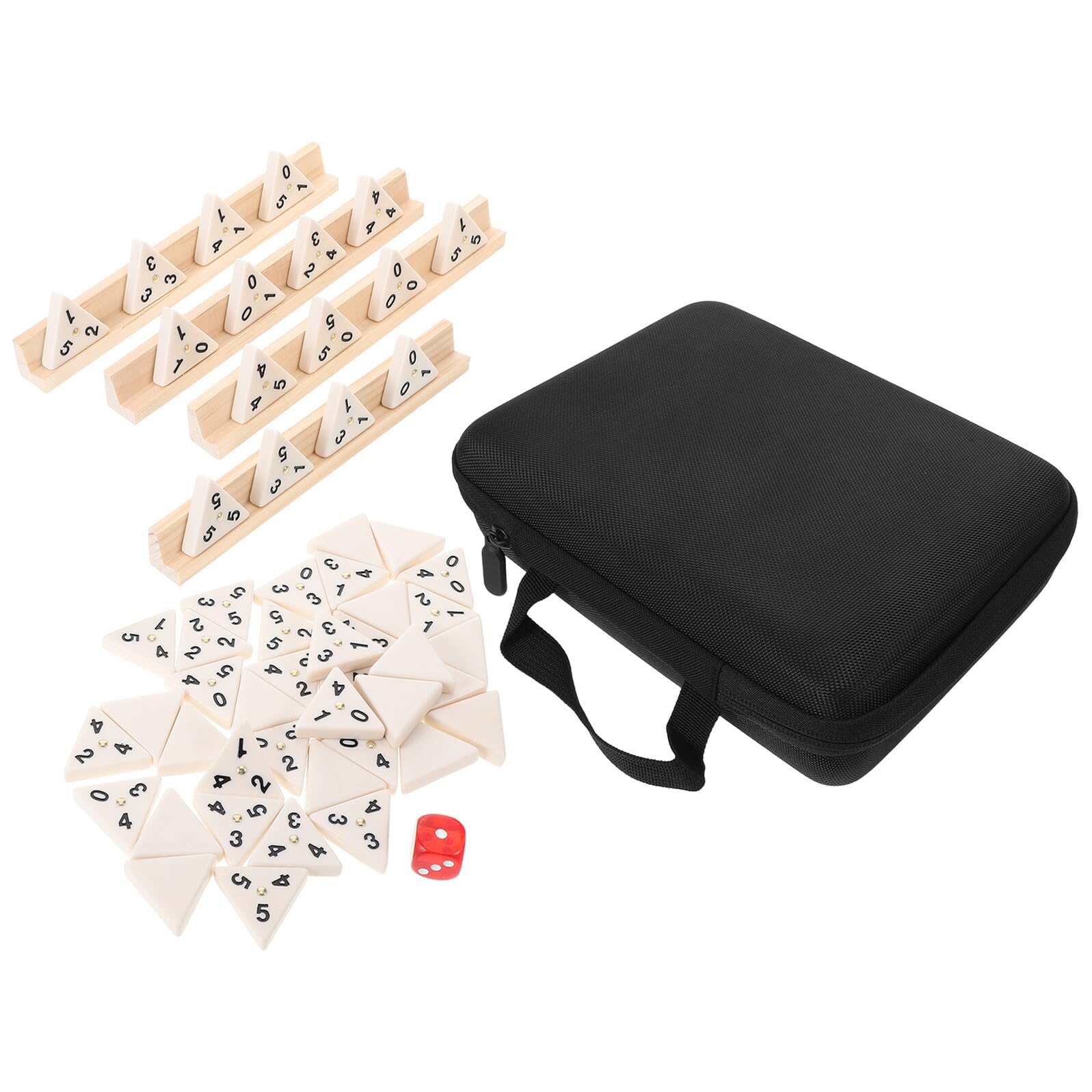 ORFOFE Domino Triangolare in Legno per Tavolo con Custodia da Viaggio Tessere di Gioco da Tavolo per Adulti e Famiglie Set di Domino Portatile per Giochi