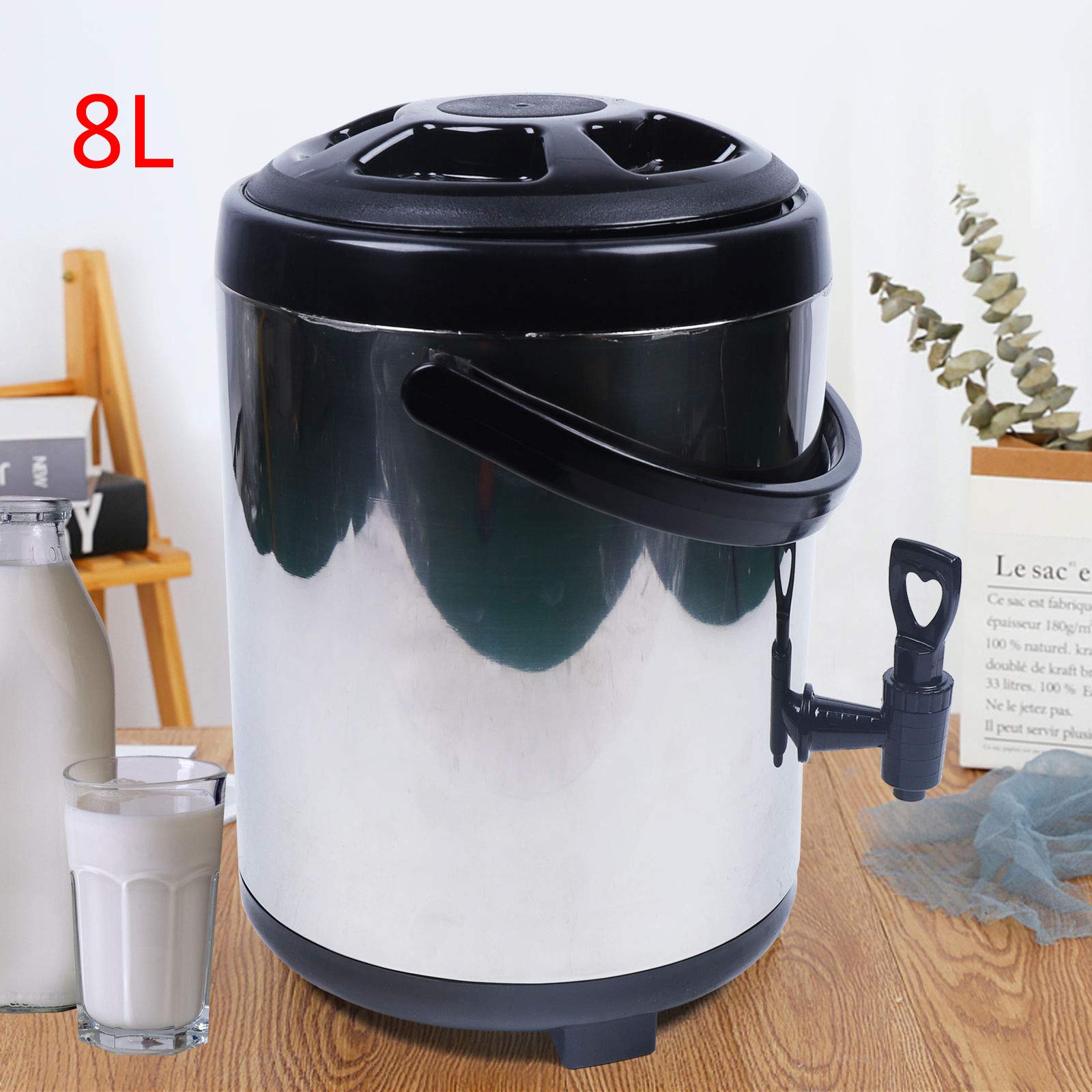 Distributore di bevande isolato in acciaio inox con doppio isolamento, coperchio e rubinetto, ideale per bevande calde e fredde, caffè, tè, acqua, latte e zuppe
