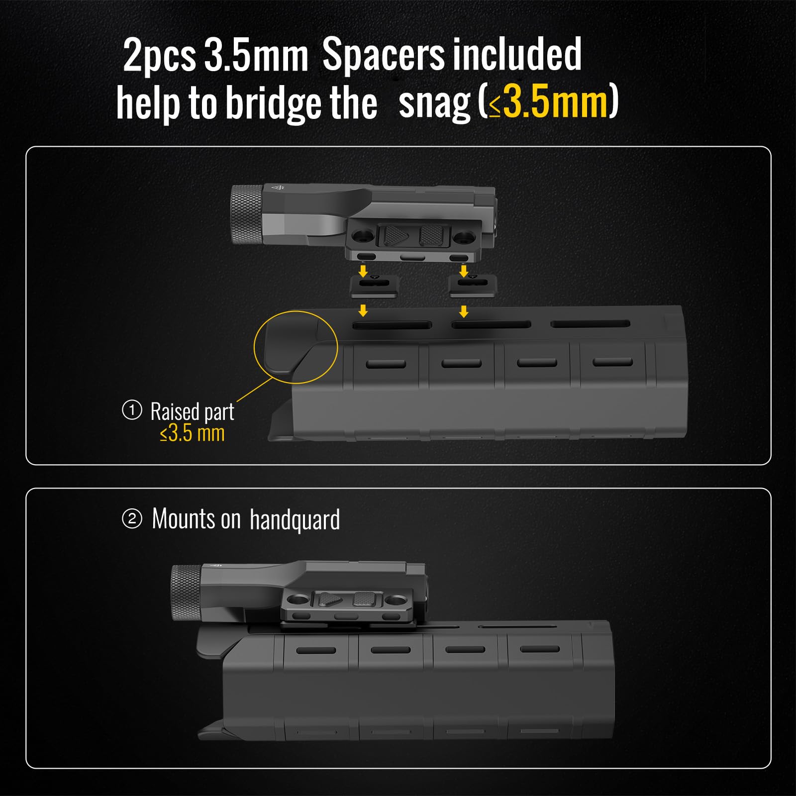 DEFENTAC 2400 lm Aluminium-Taschenlampe ist kompatibel mit Picatinny/Mlok-Schiene für Gewehr, wiederaufladbares Waffenlicht mit Stroboskop/Momentan, mit Druckpolsterschalter