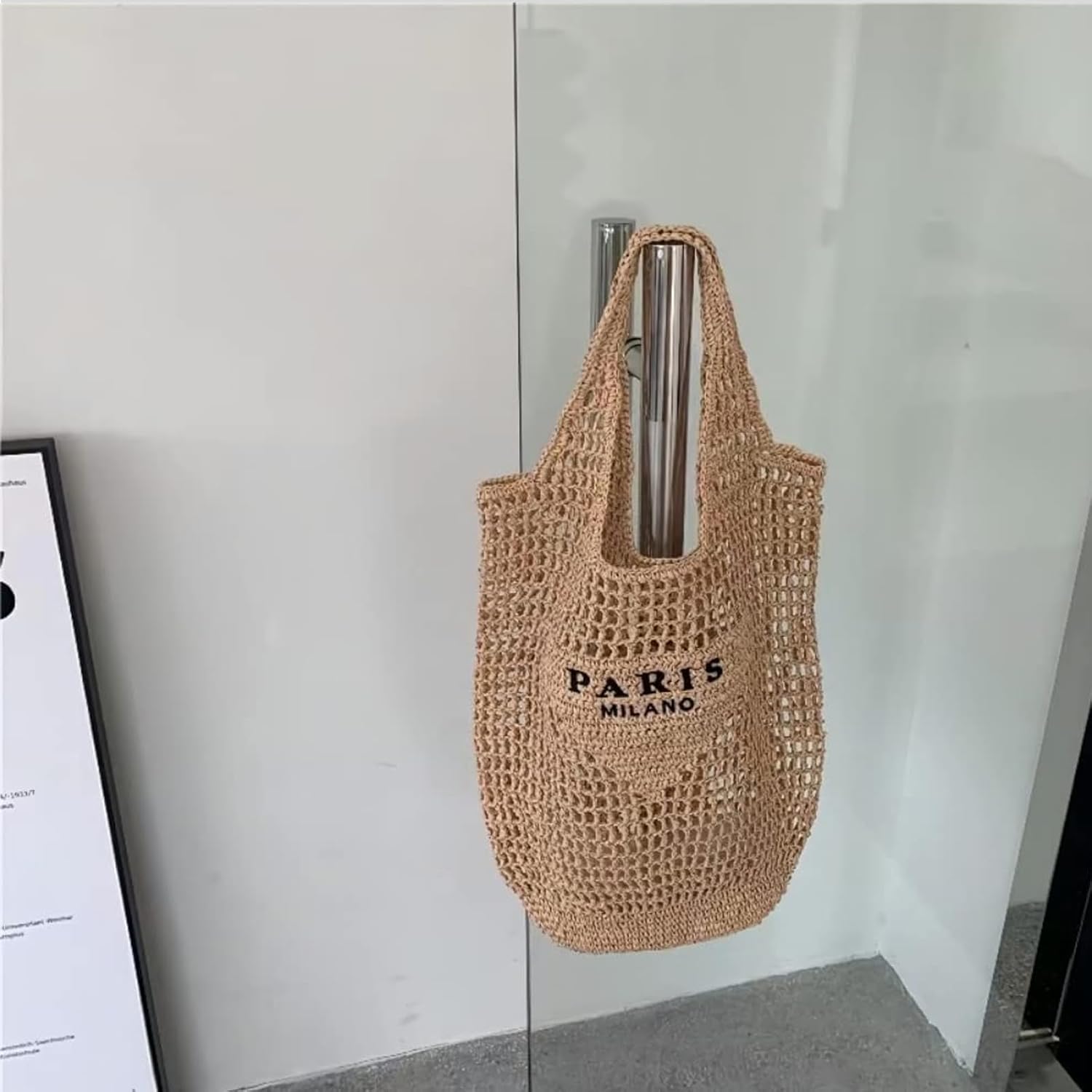 bufftieo Straw Woven Tote Bag for women,Mesh Hollow Woven Shoulder, Straw Beach bag, Hobo Women Bag, for Travel Holiday - Image 5