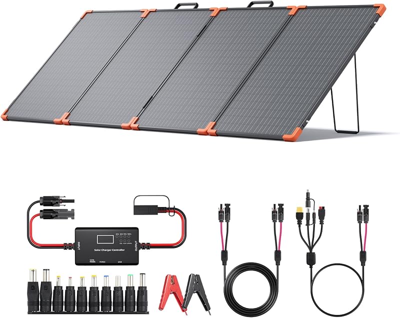 ZOUPW 200W Portable Solar Panel (Tempered Glass),Heavy-Duty Foldable Mono Solar Charger for Jackery Explorer 1000 v2/EcoFlow Delta 2/Bluetti,IP67 Waterproof Off-Grid Power for RV Camping Power Backup