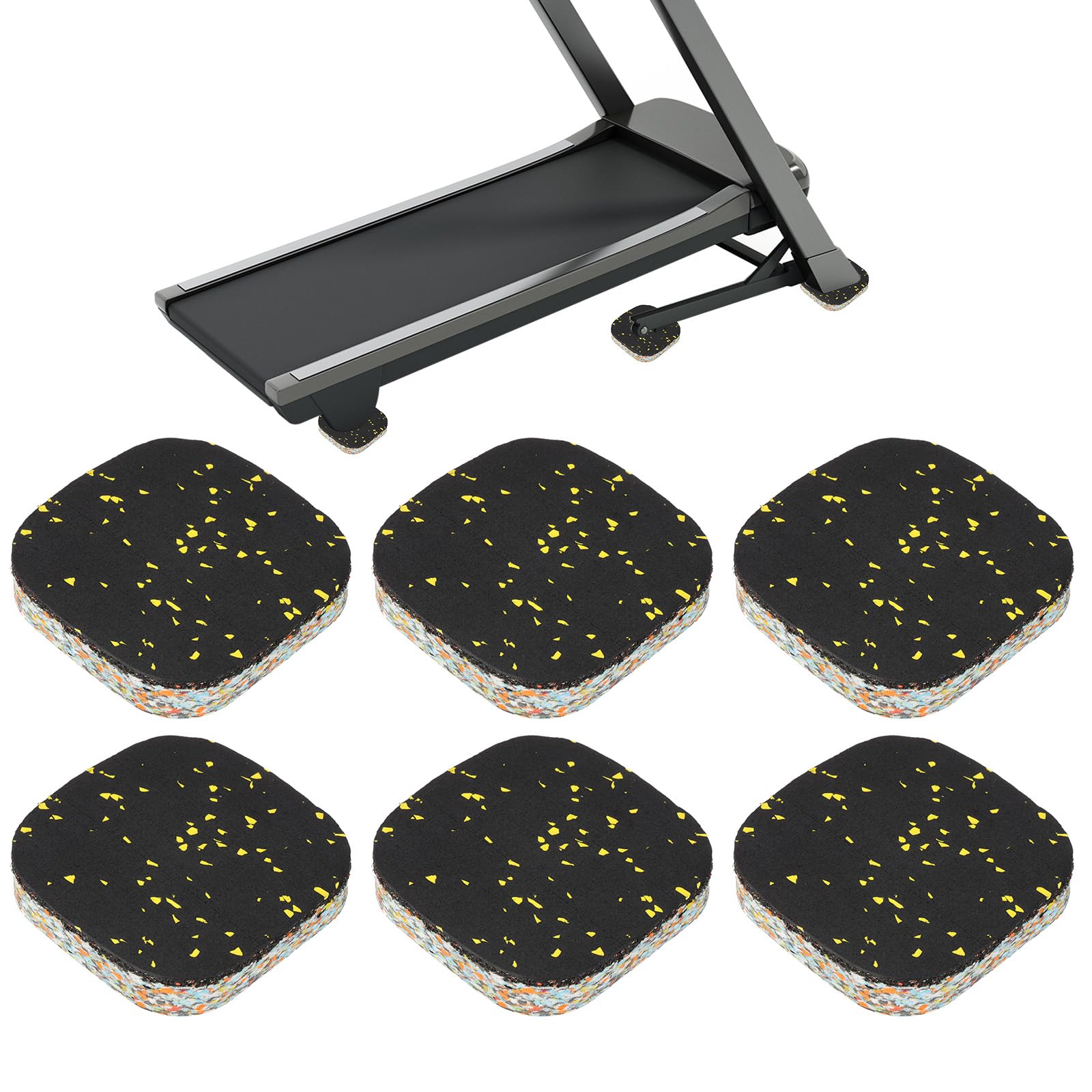 PATIKIL 6 Pcs Treadmill Mat Pads, 4x4x0.8" High Density Foam Anti Vibration Pad Sound Proof Floor Mat Exercise Equipment Mat for Carpet Protect Noise Reduction Home Gym, Yellow