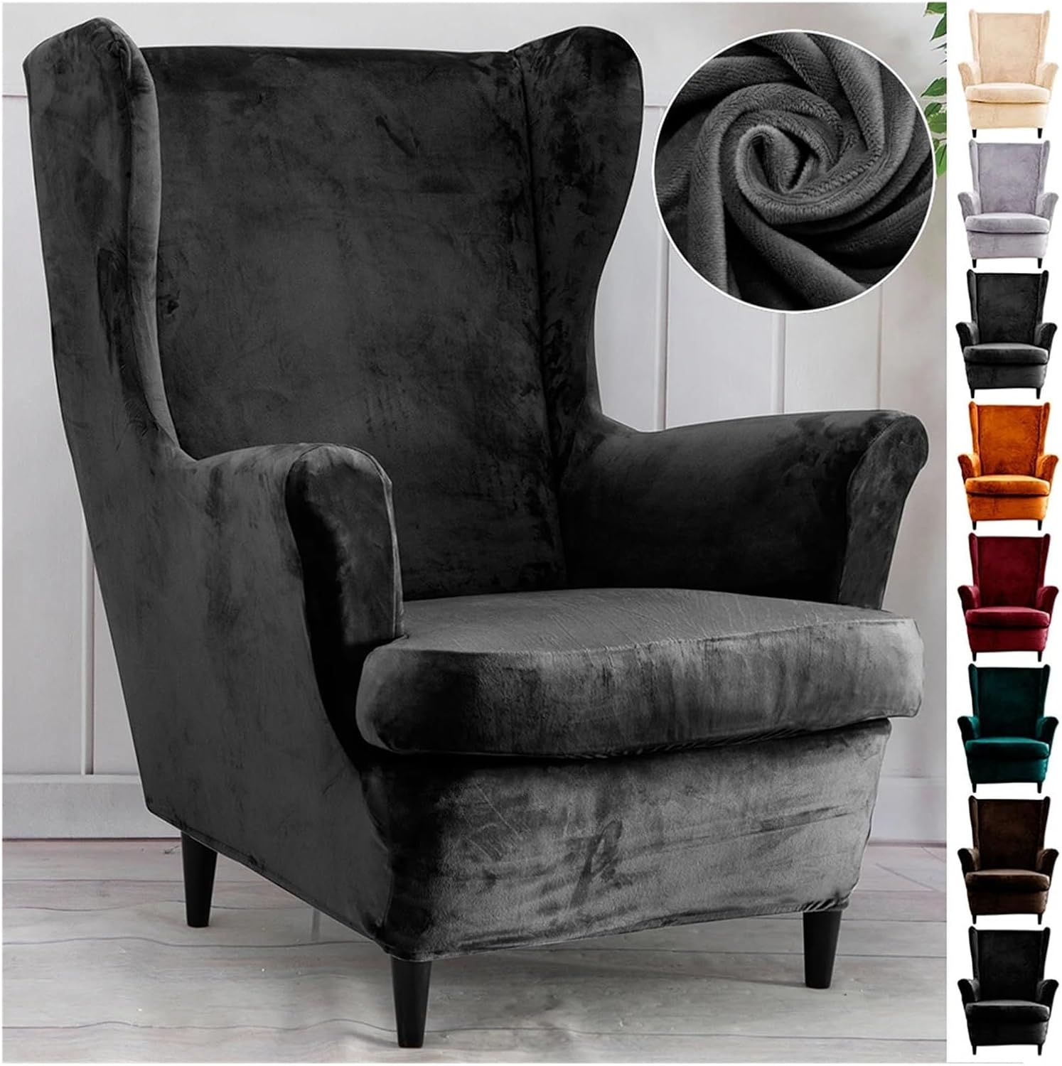 Wing Chair Slipcover Wing Chair Covers Stretch Spandex Wingback Slipcover for Living Room Armchair Protector Soft Sofa Couch Cover Decoration(Light Gray)