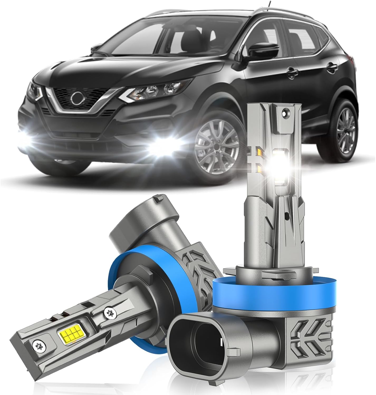 Fog Light Bulbs Fit for Nissan Altima 2007-2018, 14000LM 700% Super Bright 6000K Cool White Fanless Fog Lamp, Real 1:1 Size, Plug and Play, IP68 60000 Hours Lifespan, Pack of 2