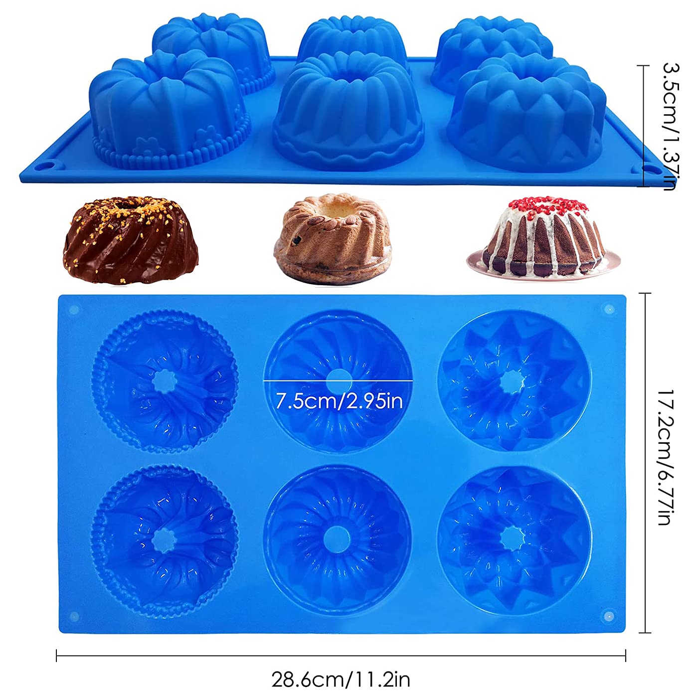 Paquete de 2 moldes de silicona para hornear magdalenas, moldes de silicona para hornear magdalenas, mini tubo para hornear pasteles (rosa, azul)