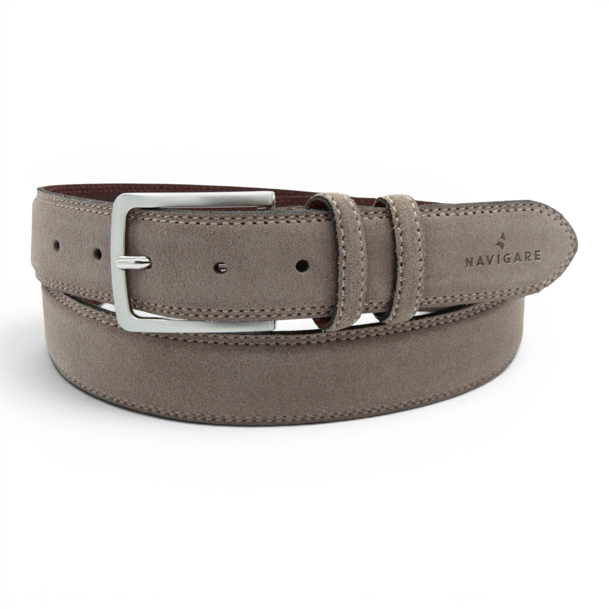 Navigare Eleganter Herrengürtel aus Wildleder, hergestellt in Italien, echtes Leder mit satinierter Dornschnalle, verstellbar und kürzbar