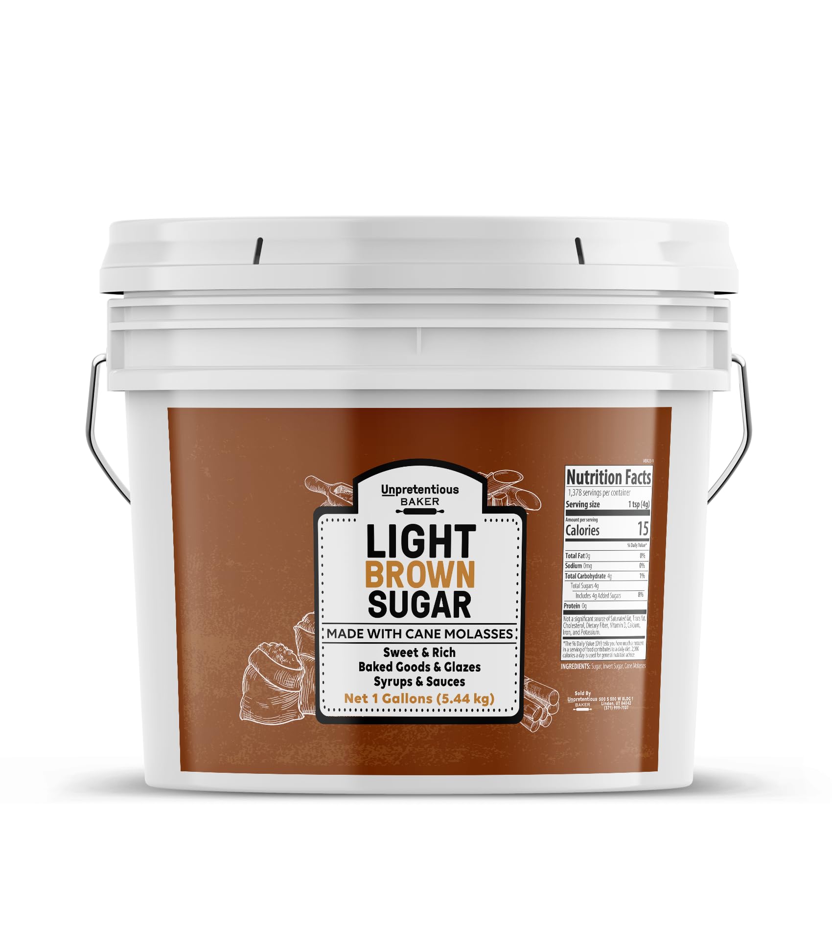 Unpretentious Light Brown Sugar, 2 Gallon Bucket, Made With Cane Molasses, Perfect For Desserts, Meat & Fruit
