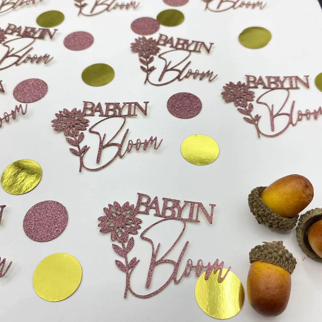 100 Pcs Golden Pink Baby Shower Confetti Scatter Decorations, Flower Baby in Bloom Table Confetti Dots Scatter for Baby Shower Gender Reveal Decor