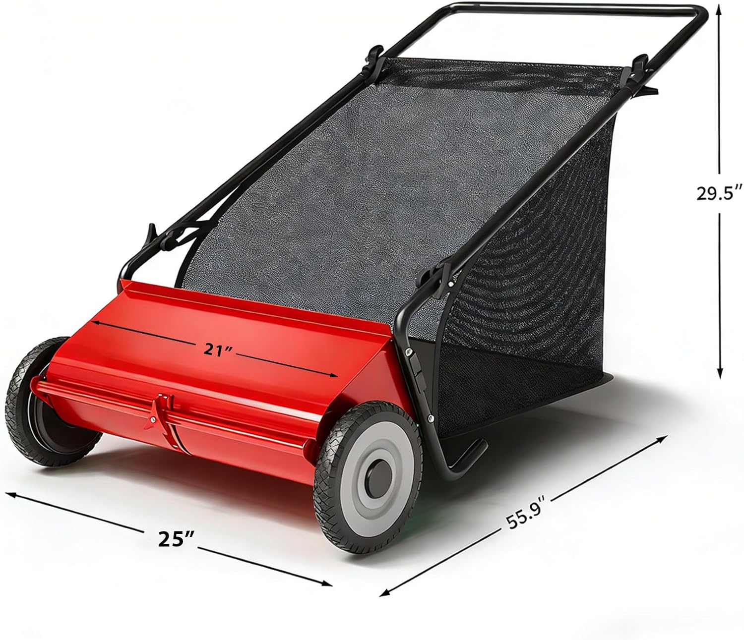 Push Lawn Sweeper, 21-Inch with 4 High-Speed Brushes, Heavy-Duty Steel Frame & Large 3.5 Cu. Ft Hopper Bag for Yard and Leaf Cleanup, Red