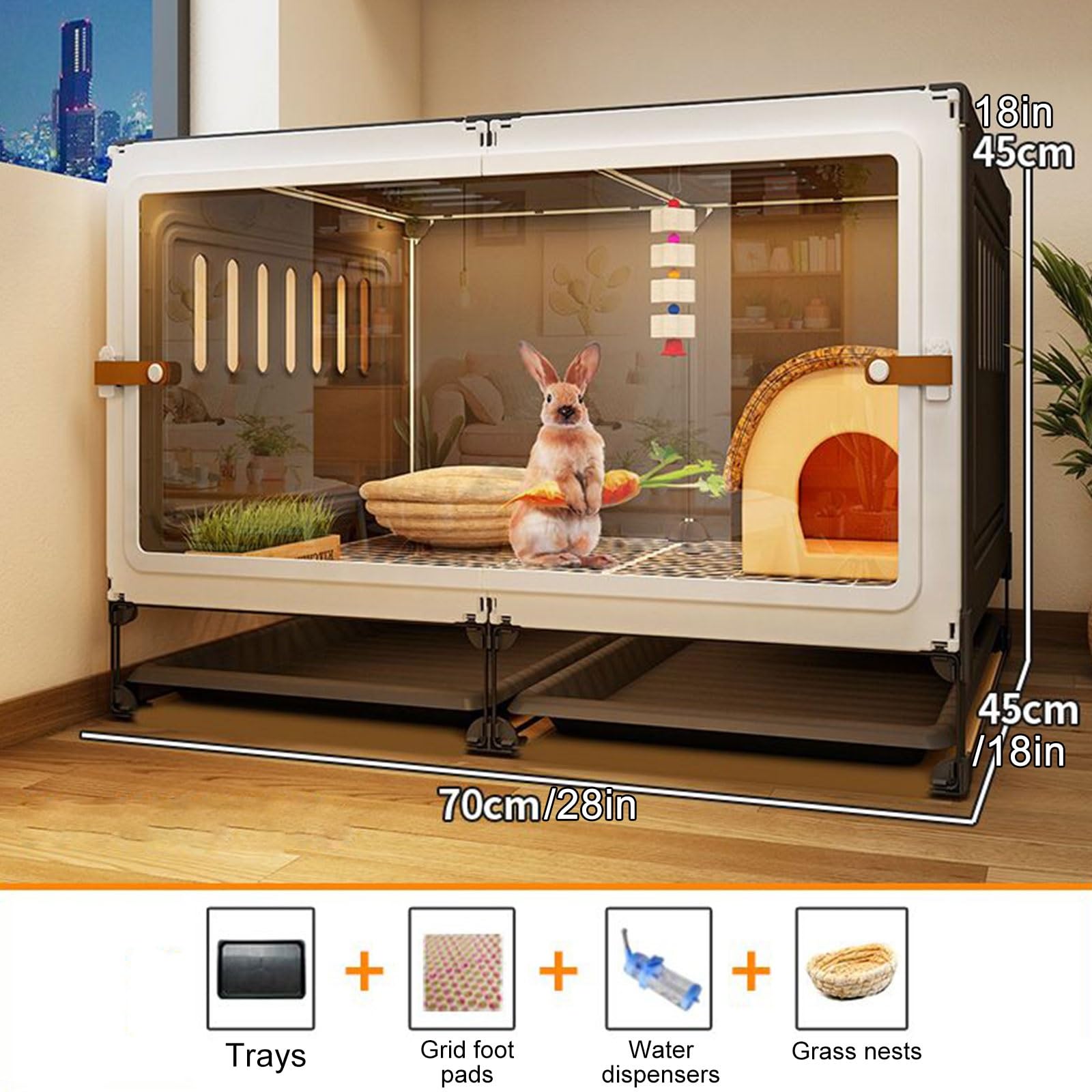 Deluxe Rabbit Home, Gabbia per Conigli, recinto per Piccoli Animali, Gabbia per Conigli e porcellini d'India, Gabbia per Uso Interno a Un Piano (Nera)