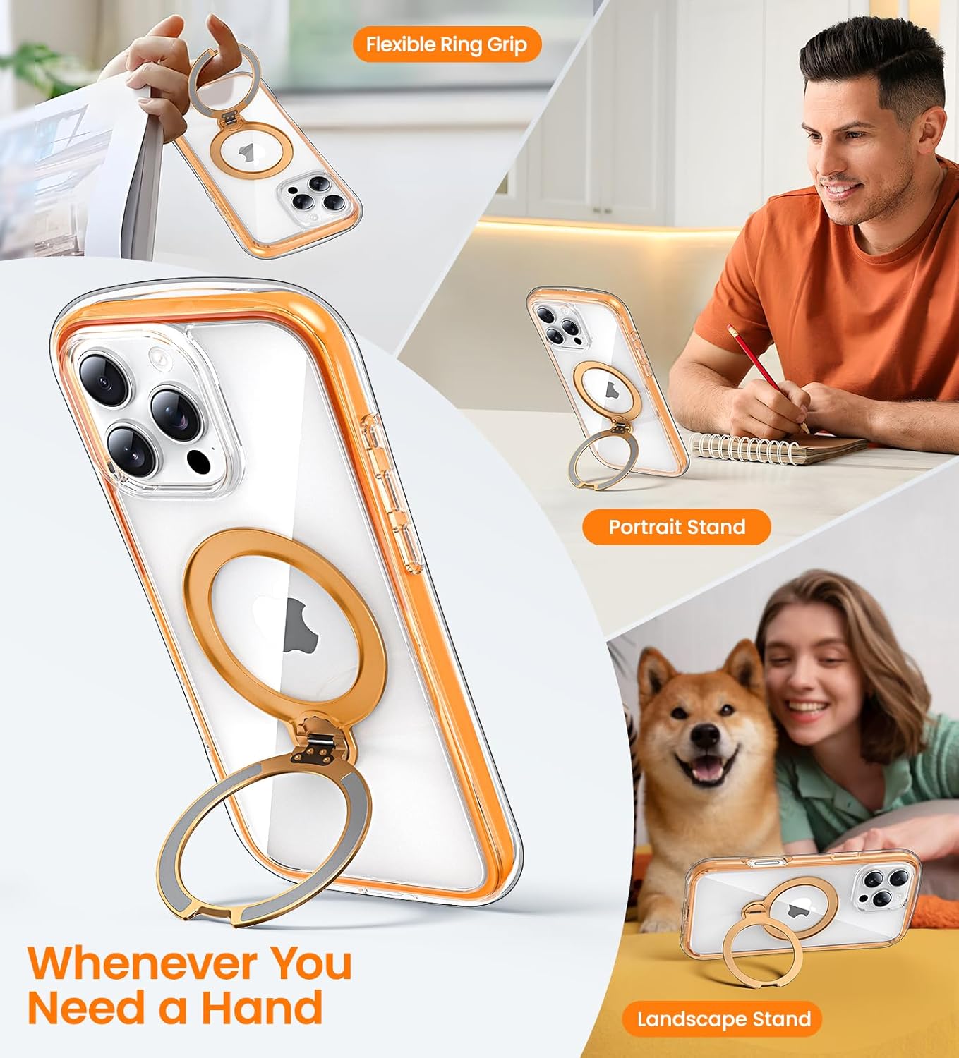 Magnetic for iPhone 16 Pro Case with Stand [Compatible with MagSafe][360° Rotatable Ring Holder Kickstand][Military Grade Protection] Airbag Shockproof Case for i Phone 16Pro 6.3 Inch, Orange