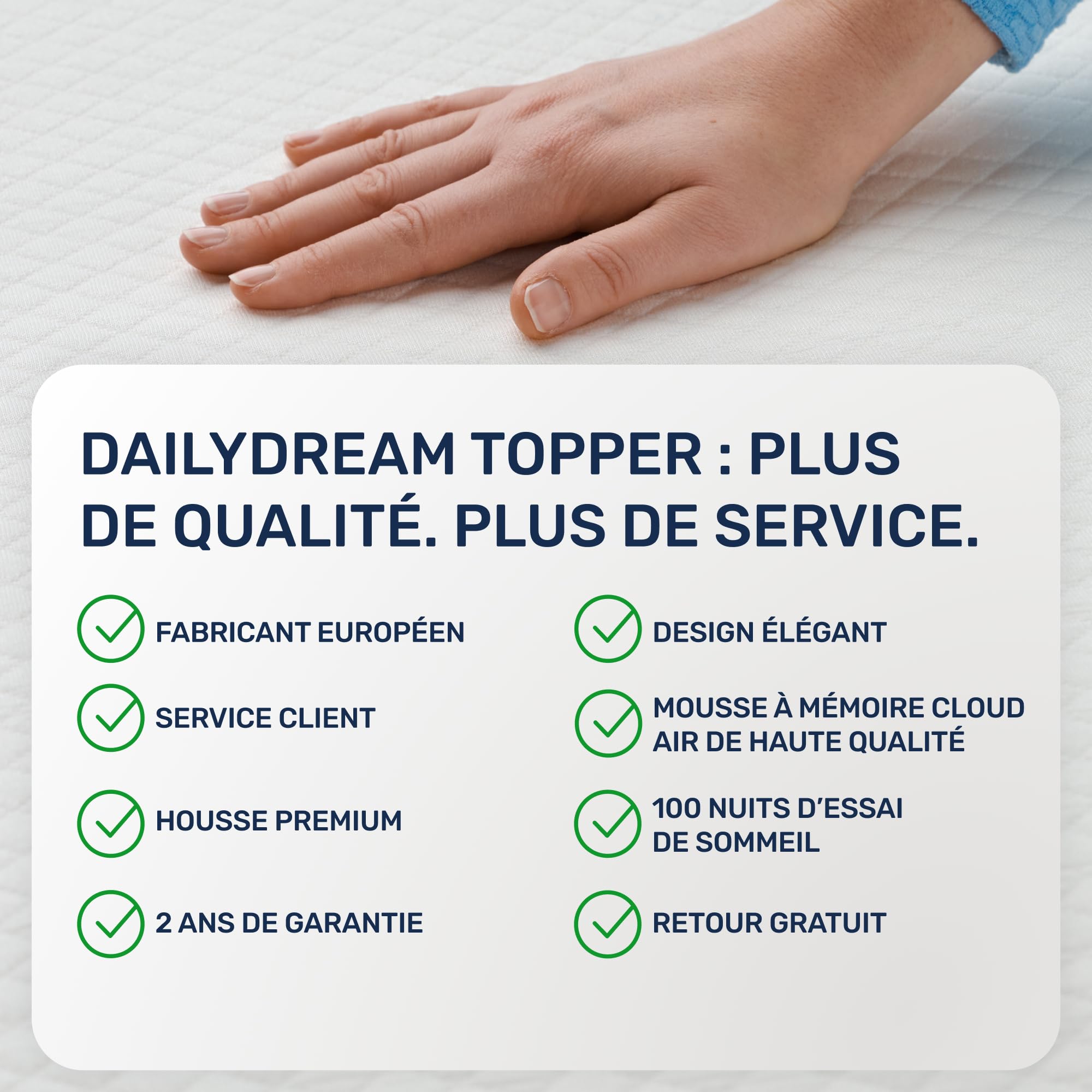 Surmatelas Dailydream 140 x 190 cm | Mousse à mémoire de Forme | 5 cm d'épaisseur | Édition Pure, modèle M |Ergonomique pour Matelas inconfortables, sommiers tapissiers et Lits d'appoint