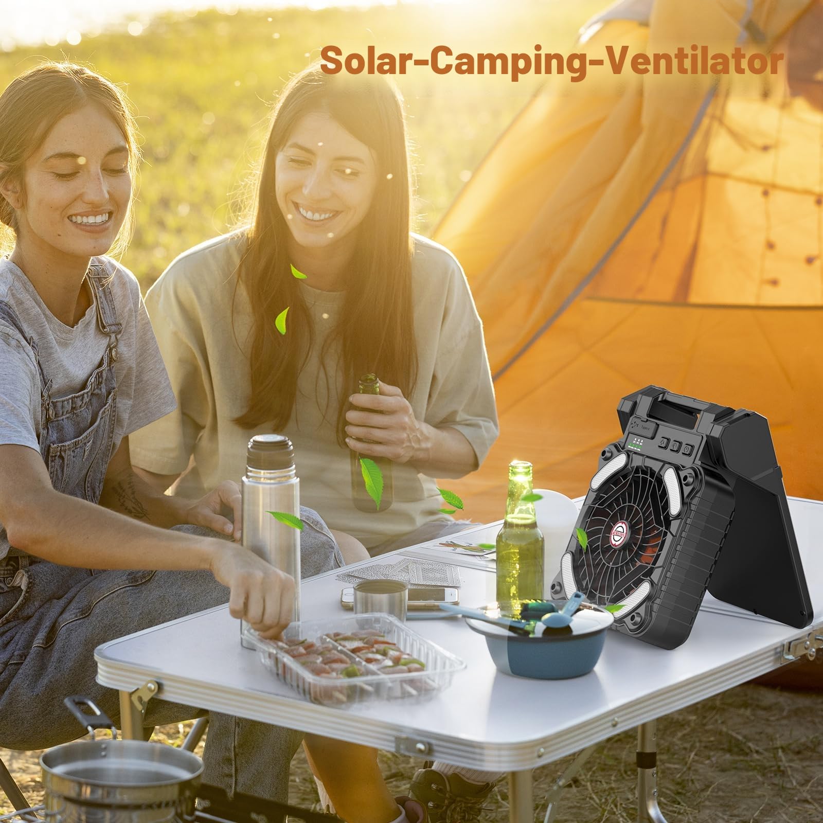 Solar Camping Fan with LED Lantern,10400mAh Rechargeable Battery Operated Portable,Timer,Phone Charging and Eco-Friendly Fan,for Camping,Fishing, Power Outage,Hurricane,Travel