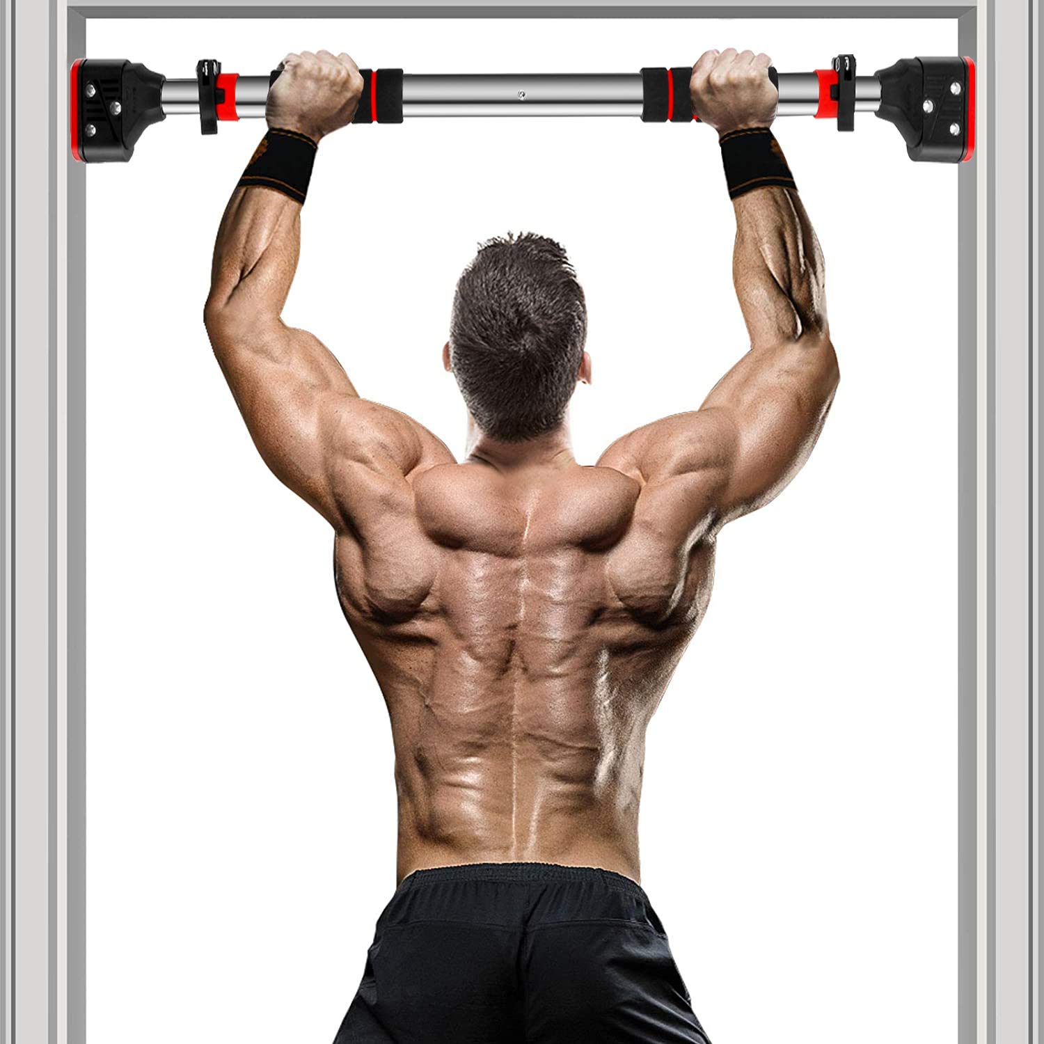 KUCATE Pull Up Bar for Doorway, Chin Up Bar No Screw with Locking Mechanism Doorway Pullup Bar Home Gym Exercise Equipment Strength Training Upper Body Workout Bar(29.1"~37.4" Adjustable Width)