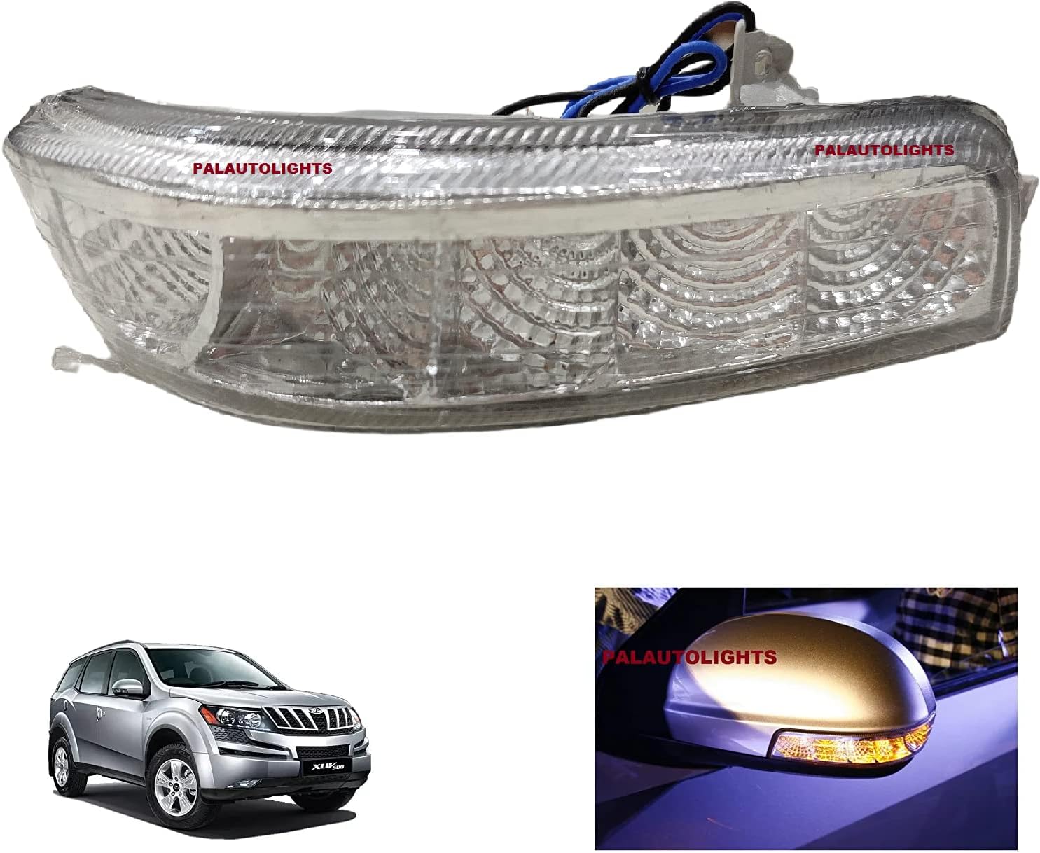 Side Mirror LED Turn Signal Indicator Light compatible with Mahindra XUV 500-Right Side, Transparent