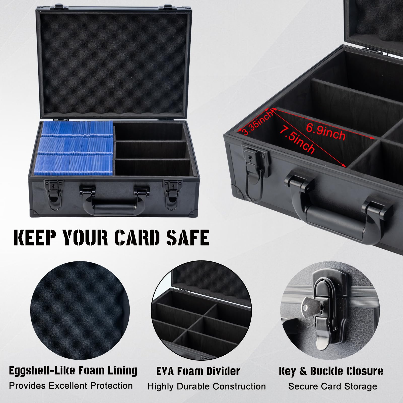 Toploader Storage Box,Sports Card Case for 600+ 3" X 4" 35pt Rigid Cards,Toploader Storage Case with Dividers,Waterproof, Non-Slip,Trading Card Case Sports Card Storage Box with Key Lock