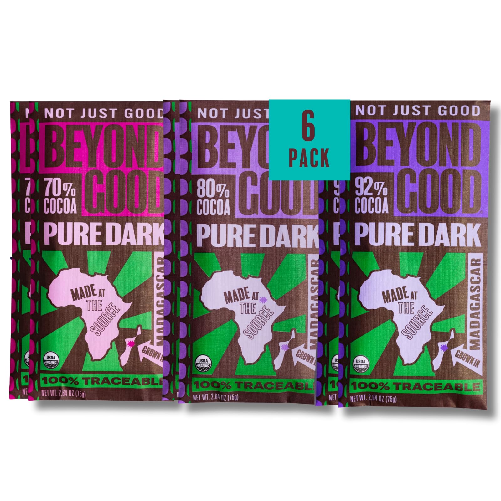 Beyond Good Chocolate Bars | Variety 3 Pack Pure Dark Chocolate Bars | Gift Box Included | Organic, Direct Trade, Vegan, Kosher, Non-GMO | Single Origin Madagascar Heirloom Chocolate