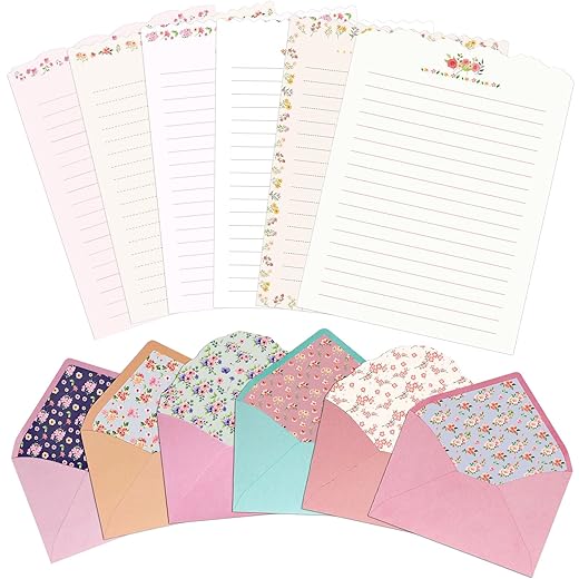 Stationary Paper and Envelopes Set, 24 PCS Writing Stationery Paper with 12 PCS Envelopes, Warm Floral Themed Envelope and Stationery Design for Invitations Gift Decorations Holiday Party