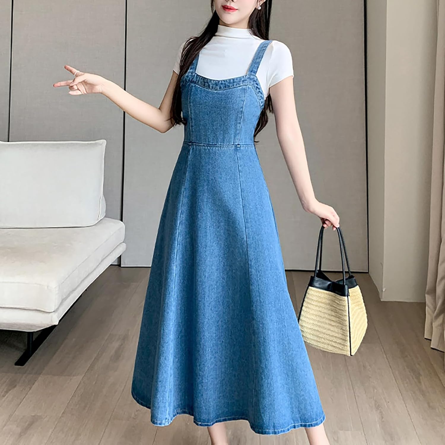 Jupe-salopette Aspect Jean à Coupe évasée Sans Manches, Bleu Jean | Ulla Popken