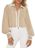 PRETTYGARDEN Womens Long Sleeve Button Down Shirts 2026 Trendy V Neck Loose Fit Fall Tops Collared Dressy Casual Blouses
