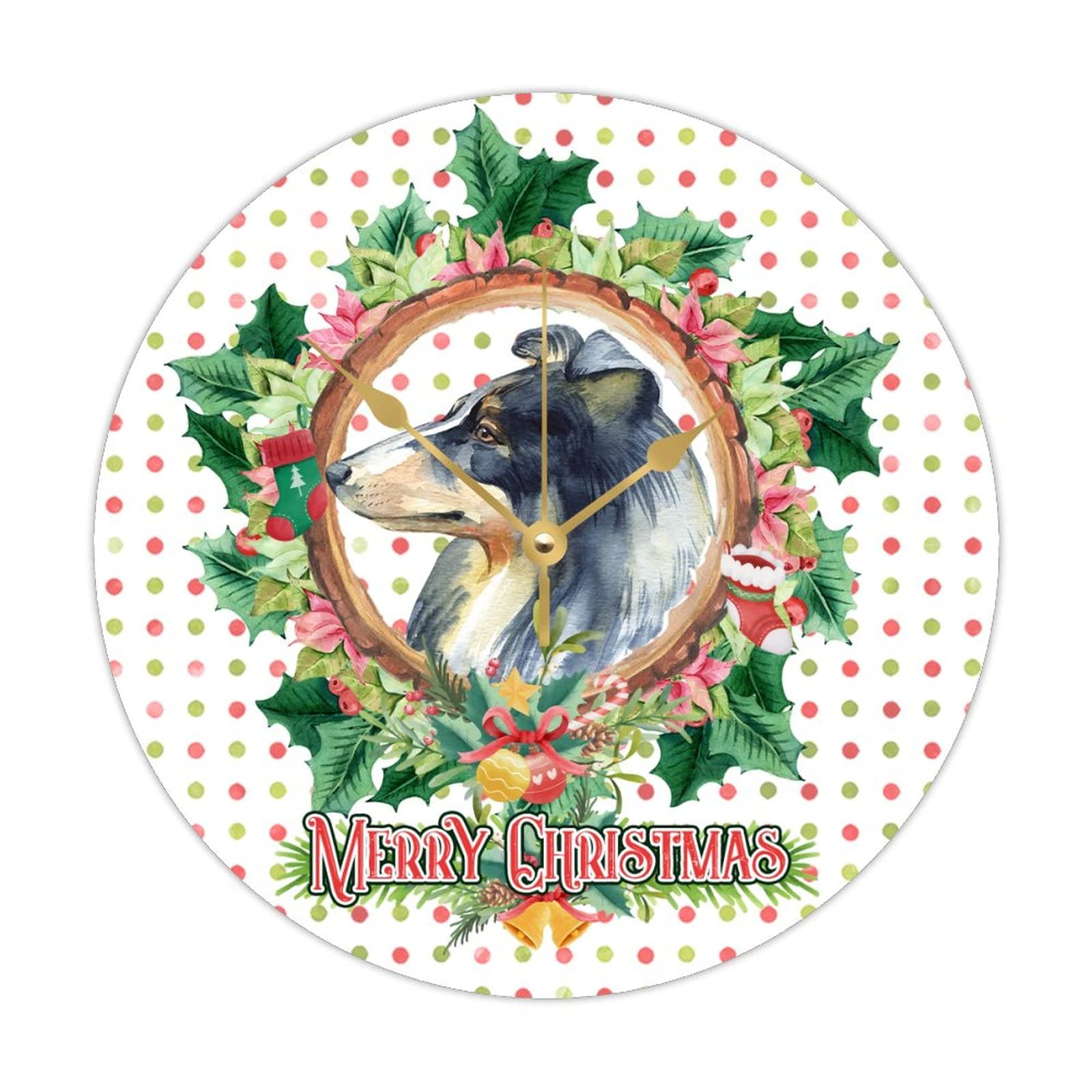 Horloge de Noël cadeau pour amoureux des chiens, déco bois silencieuse