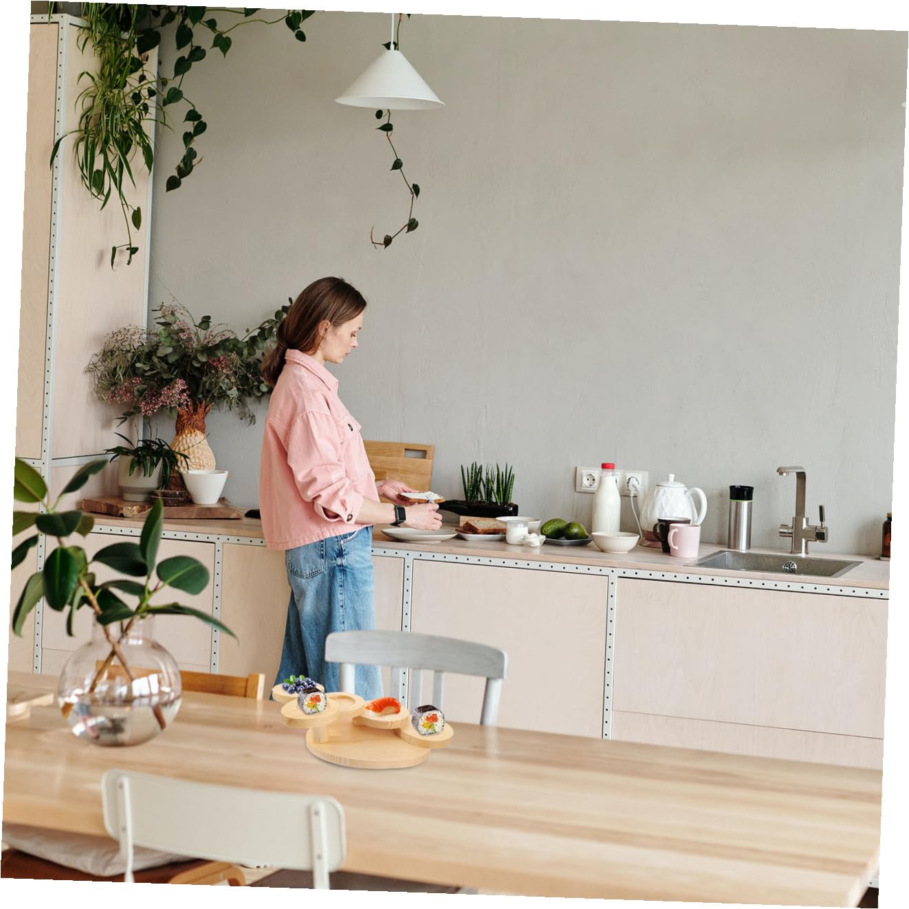 PRETYZOOM Bandeja de Madera Diseño en Forma Floral y Escalera de Cinco Niveles para Servir Postres y Sushi en Restaurante, Soporte Práctico y Decorativo