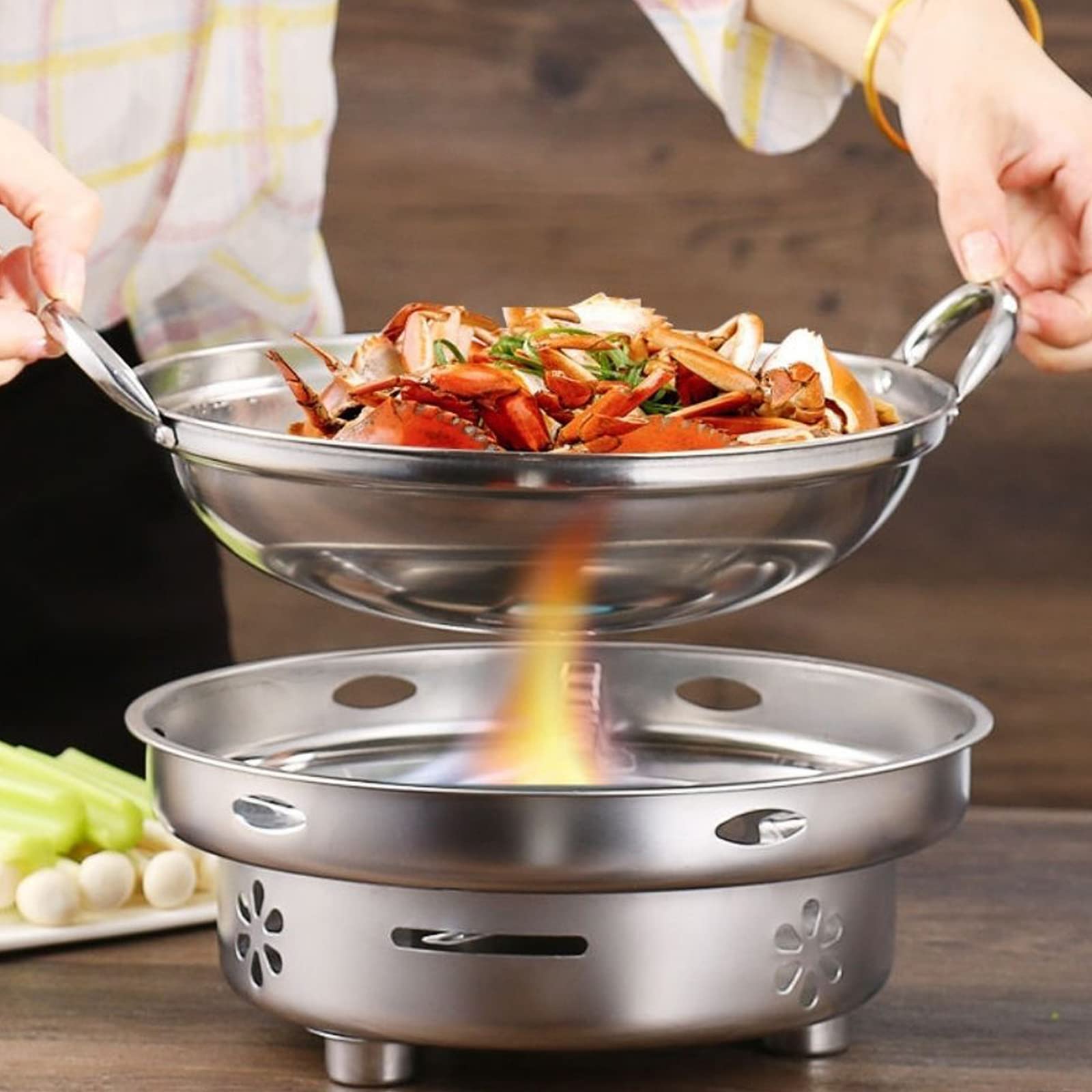 PROPFE Spirituskocher Für Innenräume mit Topf,mit 5 Handtuch,tragbare spirituskocher fiir innenraume,Spirituskocher mit Topf Camping Kocher aus Edelstahl,25cm