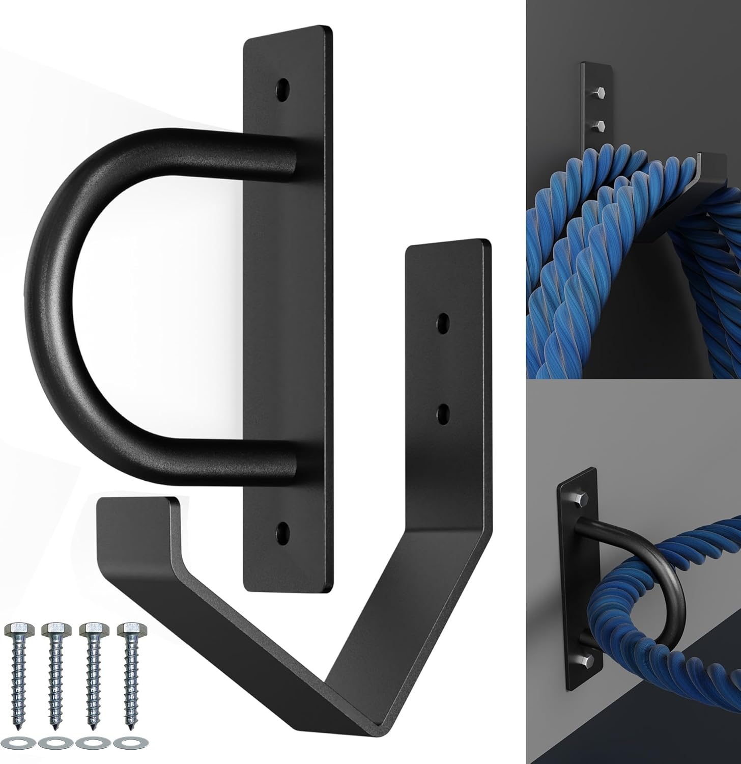 Battle Rope Wall Anchor Kit, Heavy Duty Steel Wall Anchor with Training Rope Organiser, Fitness Rope Wall Mount, Black