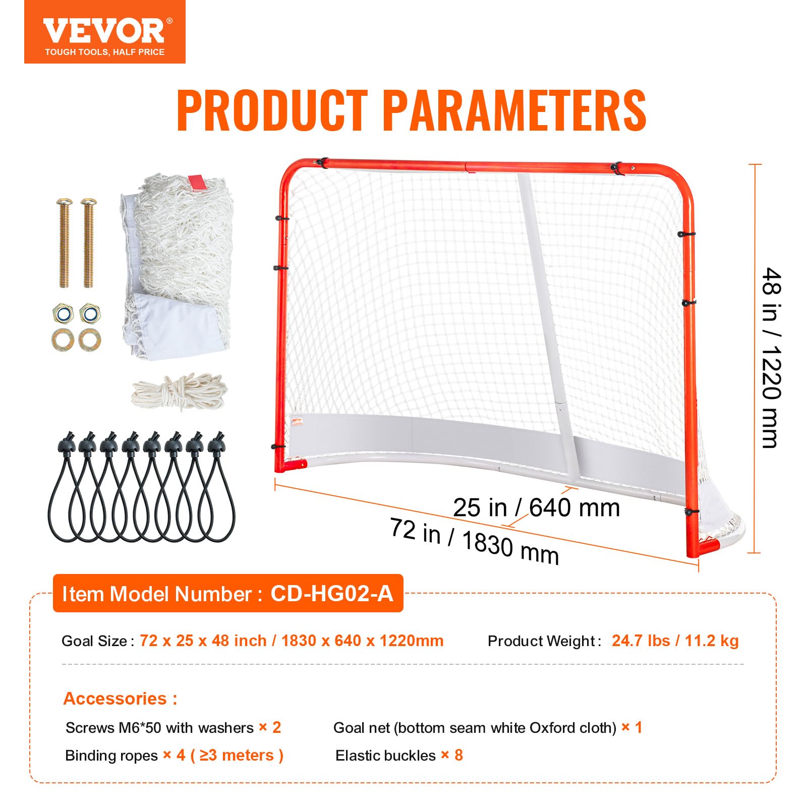 VEVOR Filet de Hockey de Rue 183 x 122 cm, But de Hockey Intérieur et Extérieur en Tube d'acier, Ensemble d'Entraînement de Hockey Portable et Léger, Assemblage Facile, pour Jeunes, Blanc/Rouge