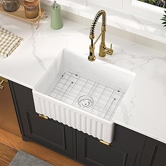 24 Inch White Farmhouse Sink - GhomeG 24 Inch White Fireclay Apron Front Kitchen Sink Single 10 Inch Deep Ceramic Farm Farmer Style Basin 24x18x10