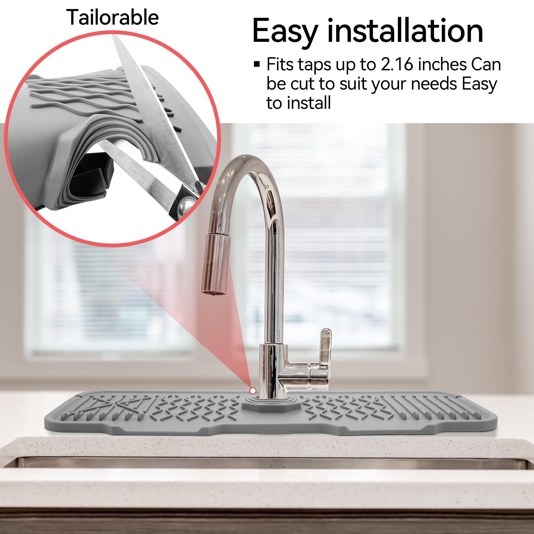 Tappetino Silicone Per Rubinetto - Paraspruzzi Per Cucina E Bagno, Bianco 43x15 Cm