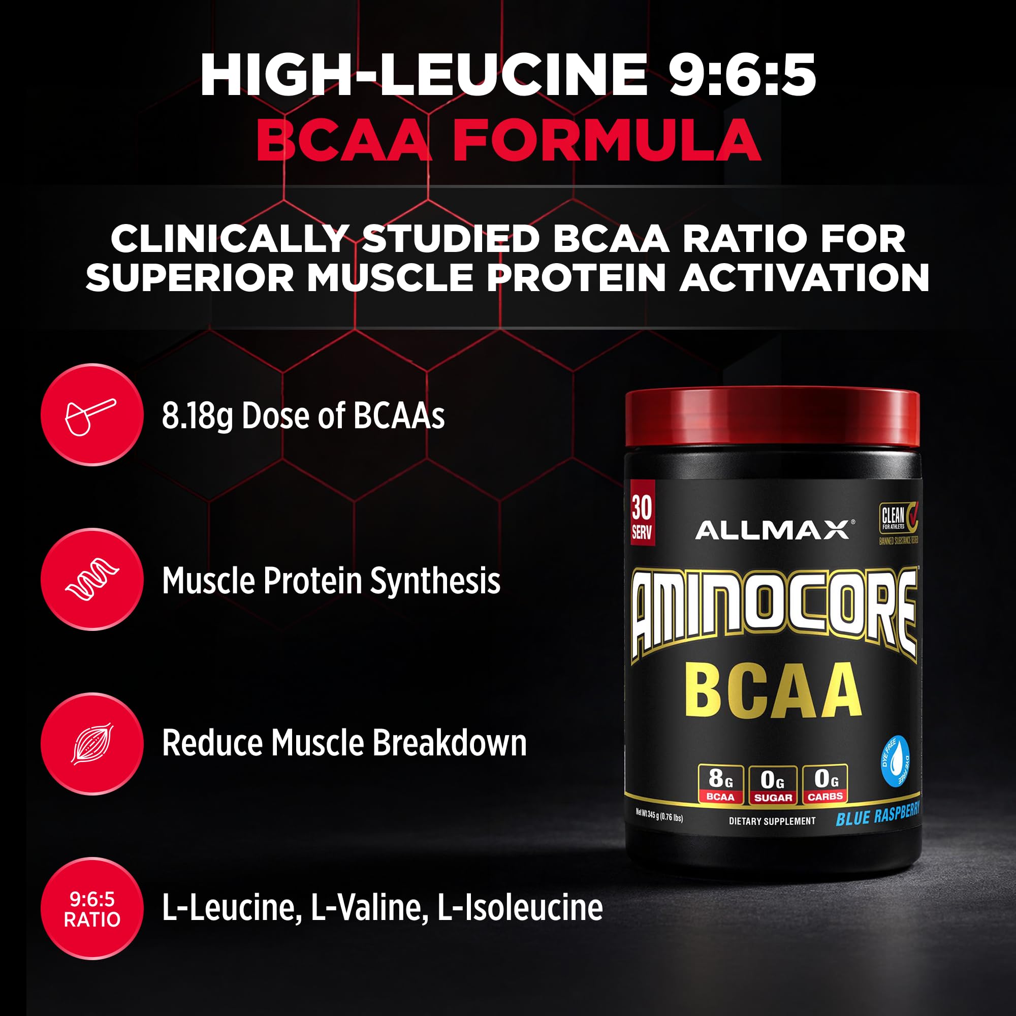 ALLMAX AMINOCORE BCAA Powder, Blue Raspberry, 30 Servings, 345 g — Amazon image 2