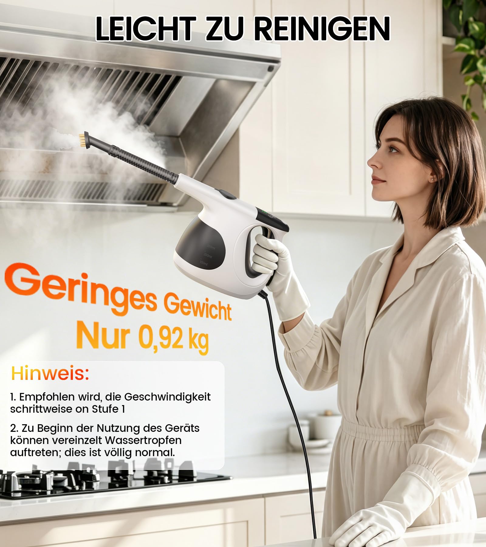 JBER Dampfreiniger Handgerät 1200W für Heim, 3 Sek.Aufheizzeit, 400ML Tank | Vielseitiger Dampfreiniger mit 3 Dampfstufen, 11 Zubehör,110℃ Handdampfreiniger mit 4,8m Netzkabel für Küche, Bad, Fenster