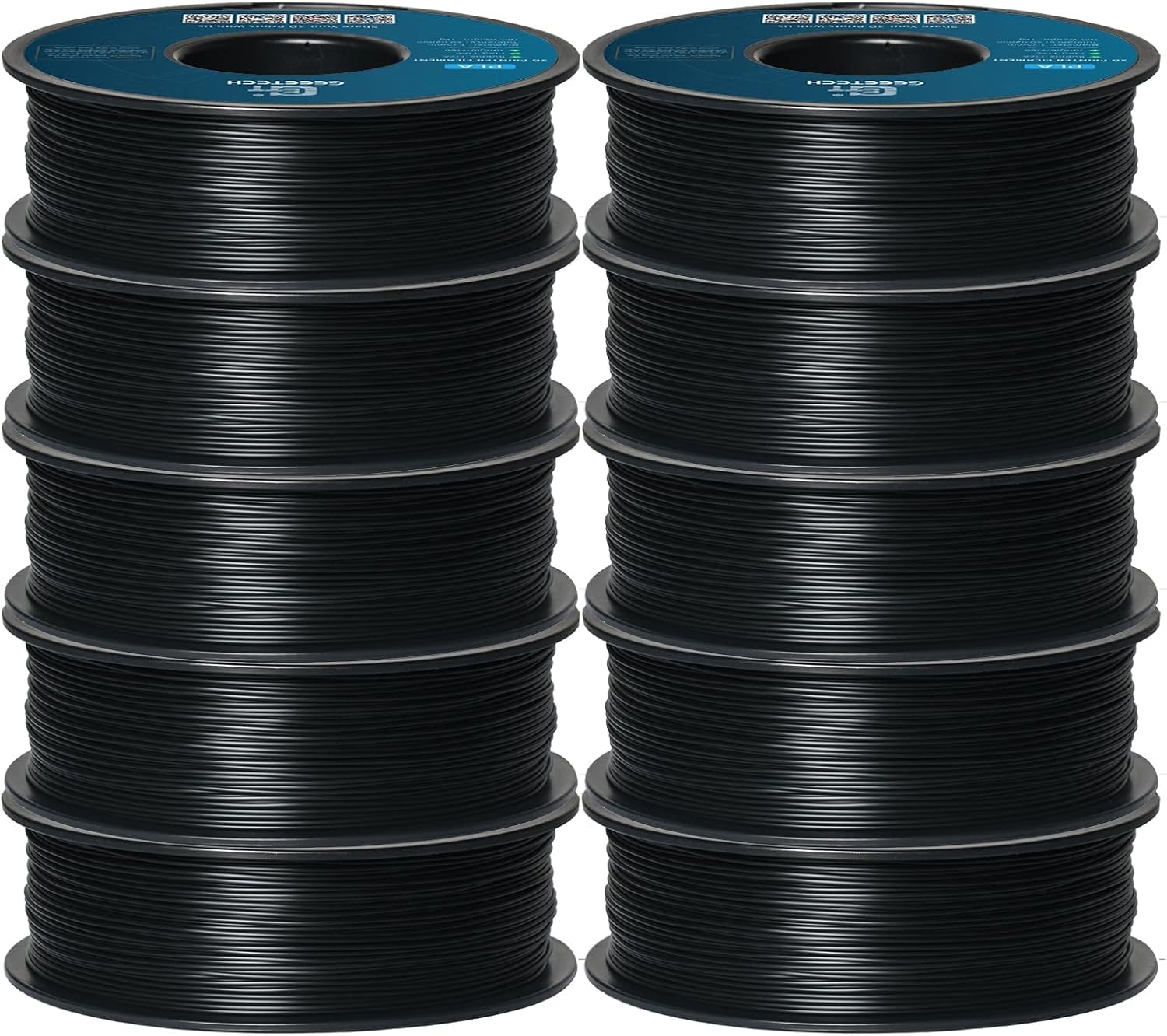 GEEETECH Filamento PLA 1.75mm 10kg, Precisión Dimensional +/- 0,02 mm,1 kg por Carrete (10*Negro)