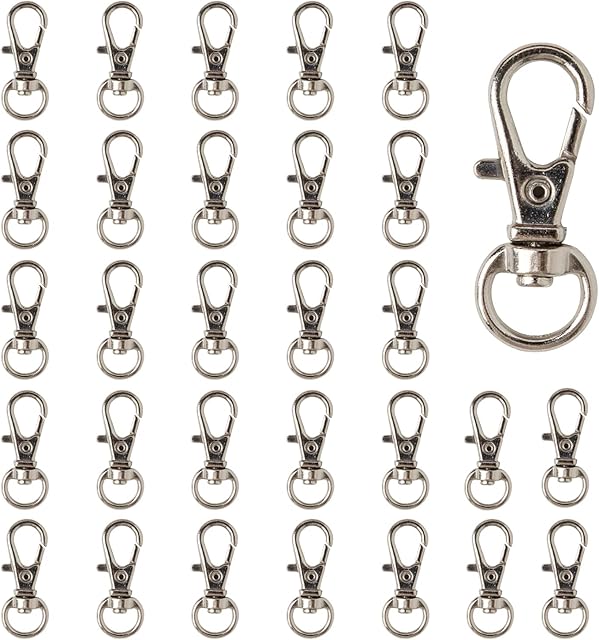 TAIYOU 30 pcs Mini Swivel Clasps Clips Silver Swivel Keyrings Clasp Metal Purse Keychain Hook Lobster Clasps Trigger Snap Hooks for Lanyard Clips Crafts Bag Making