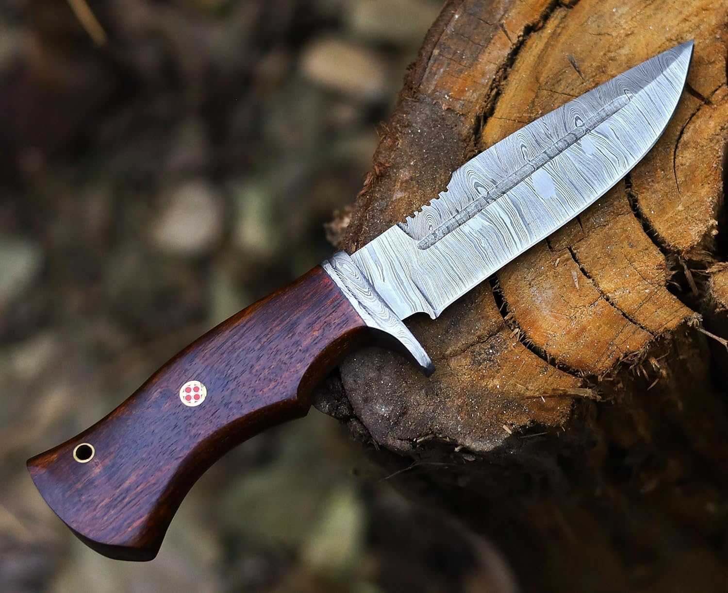 Handmade Damascus Hunting Knife | Bush craft Knife with Sheath Fixed Blade | Camping knife with Wood Handle, Brown