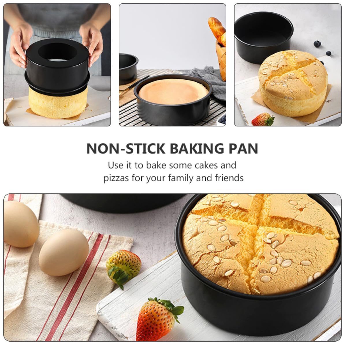 Kichvoe Set de 3 Moldes para Tartas Desmontables de Acero al Carbono Antiadherentes con Base Extraíble, Diseño Práctico y Aptos para Hornear Pasteles Multicapa