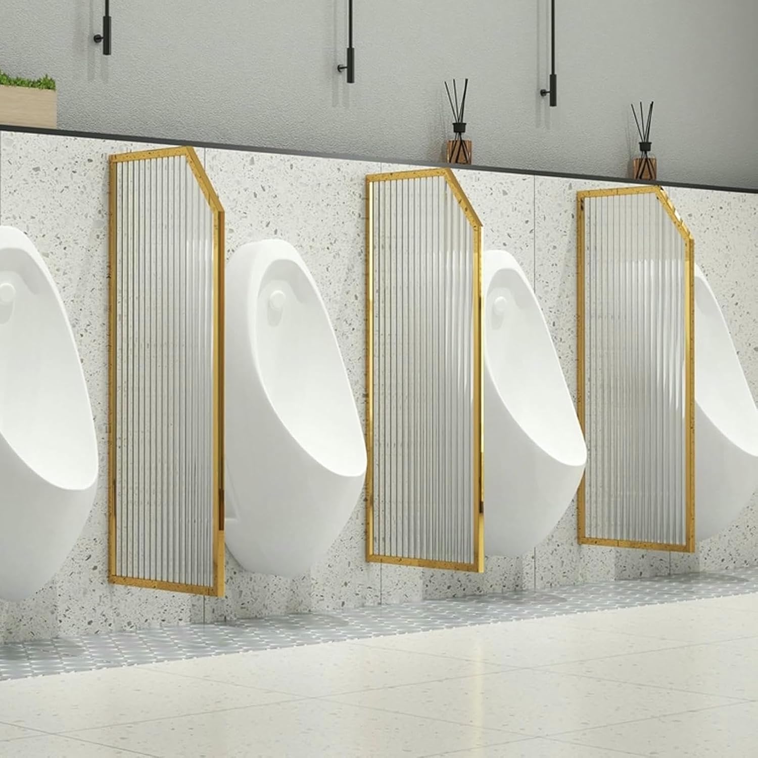 Men's Urinal Screen, Wall-Mounted Translucent Glass Baffle - 4pcs Gold Urinal Dividers for Public Restrooms, Hotels & Bathrooms - Durable & Stylish Toilet Accessories