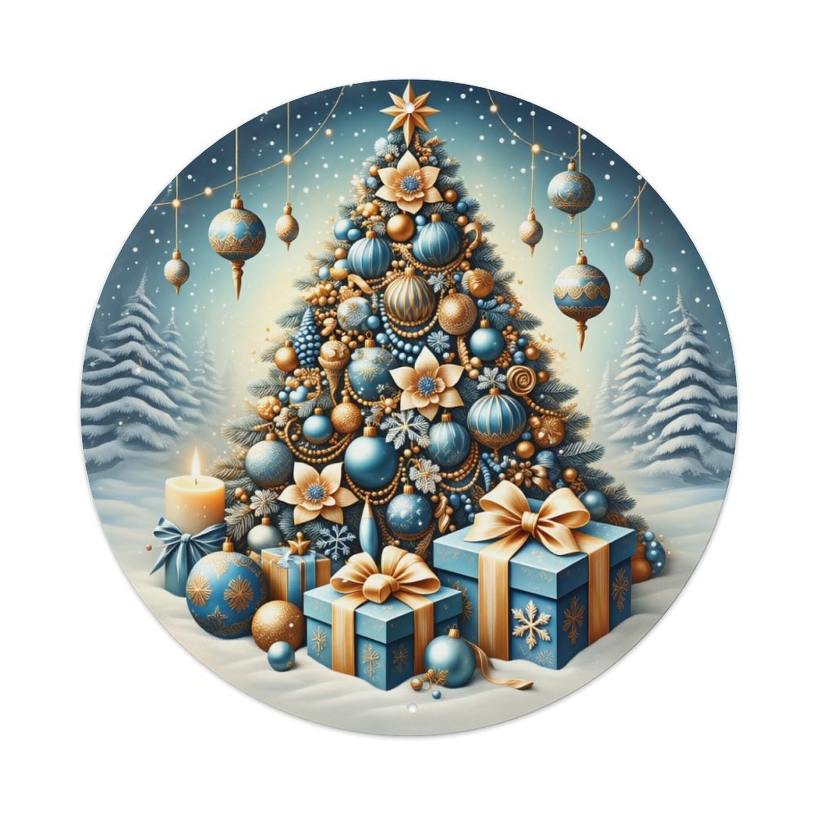 Christmas Tree Ornaments Snowflakes Gifts Round Tin Sign Retro Metal Sign for Cafe Bar Pub Home Game Room Gym Club Wall Decoration Vintage Metal Poster 8x8 Inch