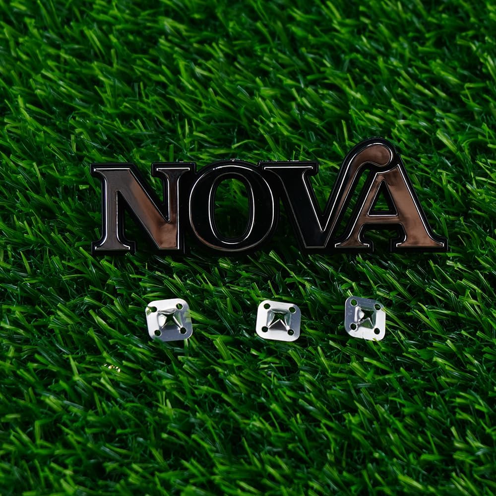 1Pc 1975-1979 Nova Front Fender Emblem 3D Badge Nameplate with mounting Studs 358756 Replacement for Nova (Silver Black)