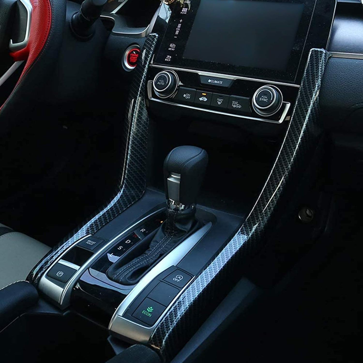 x xotic tech Center Console Gear Control Panel Side Cover Trim, Carbon Fiber Pattern, Compatible with Honda Civic 10th Gen