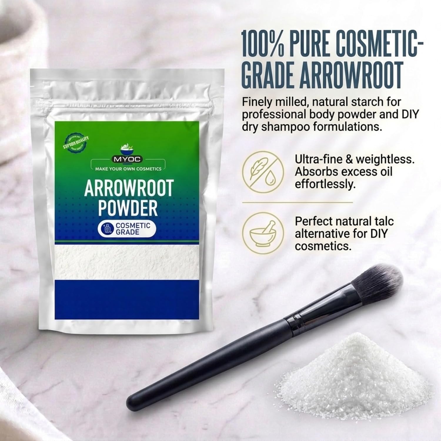 Arrowroot Powder – Cosmetic Grade (3.52 oz / 100g) Maranta Arundinacea for Body Powder, Dry Shampoo & DIY Formulations