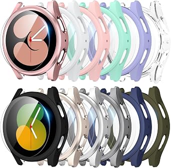 12+12 Pack for Samsung Galaxy Watch 5/4 Screen Protector Case 44mm | Hard PC Bumper + Anti-Fog HD Tempered Glass Film, Waterproof Protective Face Cover Set for Galaxy Watch 4/5 44mm12 Colors