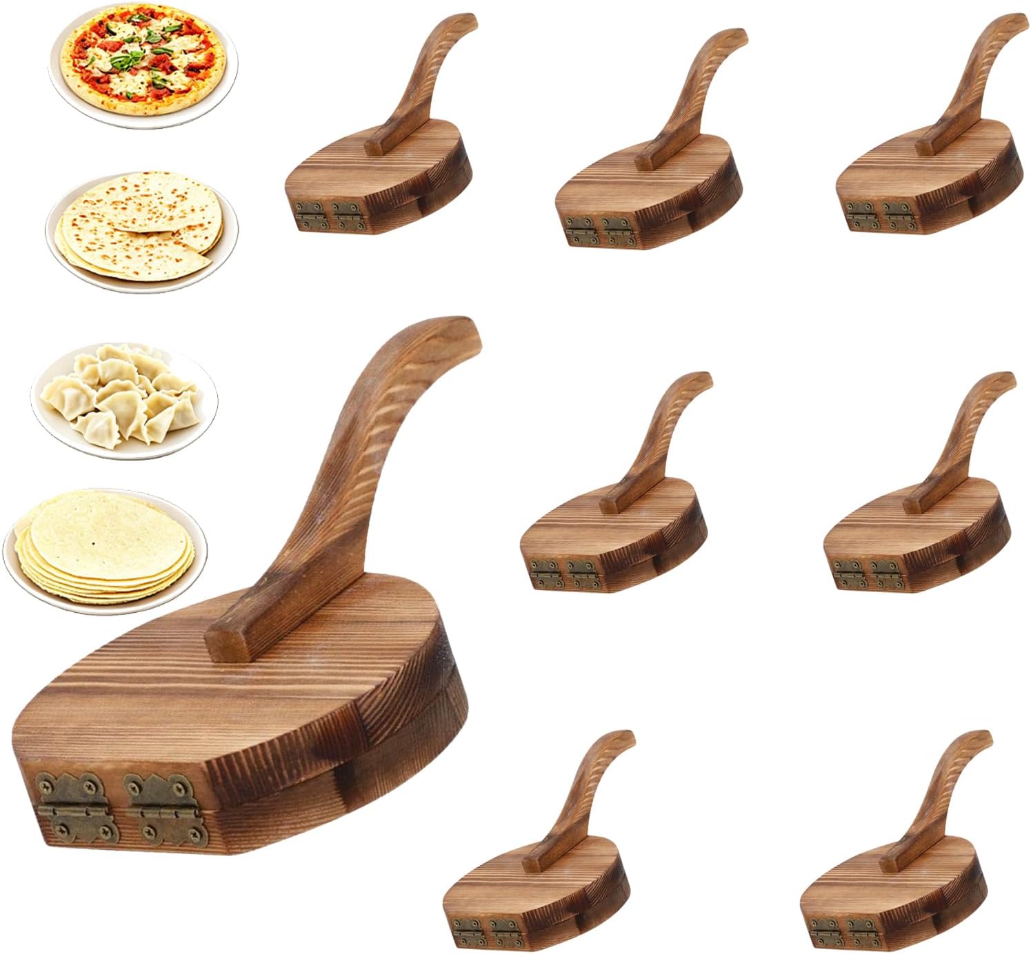 8 Pack 4.72 Inch Wooden Dumpling Wrapper Press, Manual Dough Press Tool for Tortilla, Roti, Chapati, Wonton, Ravioli, Empanada, Mini Taco, Compact Sturdy Kitchen Gadget
