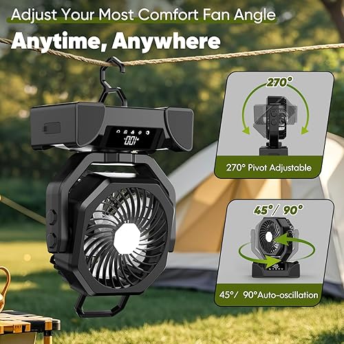 Miniatura 6 de Ventilador de campamento de 20000 mAh, ventilador de batería recargable con control remoto, ventiladores portátiles de tienda de campaña a pilas con