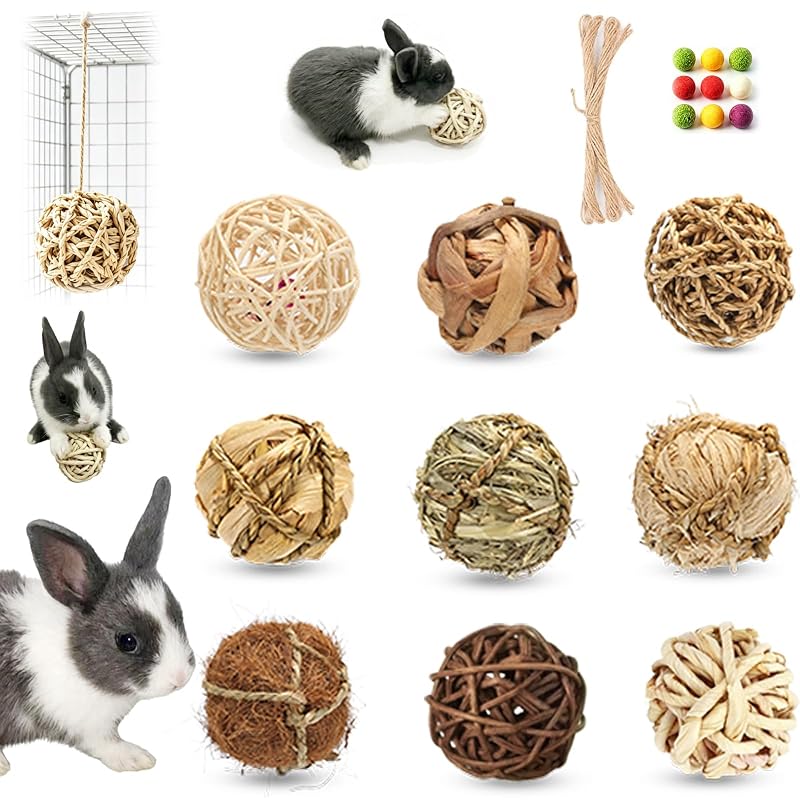 Brinquedo Mastigável para Pequenos Animais com Bolas de Fibras Naturais e Corda Fvdozrb, Pacote com 9