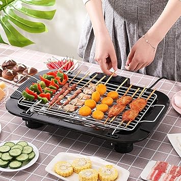Prakal Indoor And Outdoor Electric Barbecue Grill, 2000w Strong Power, Five-Speed Adjustable Temperature Control, Recessed Heating Element, Used In Kitchen, Camping, Balcony, Black.