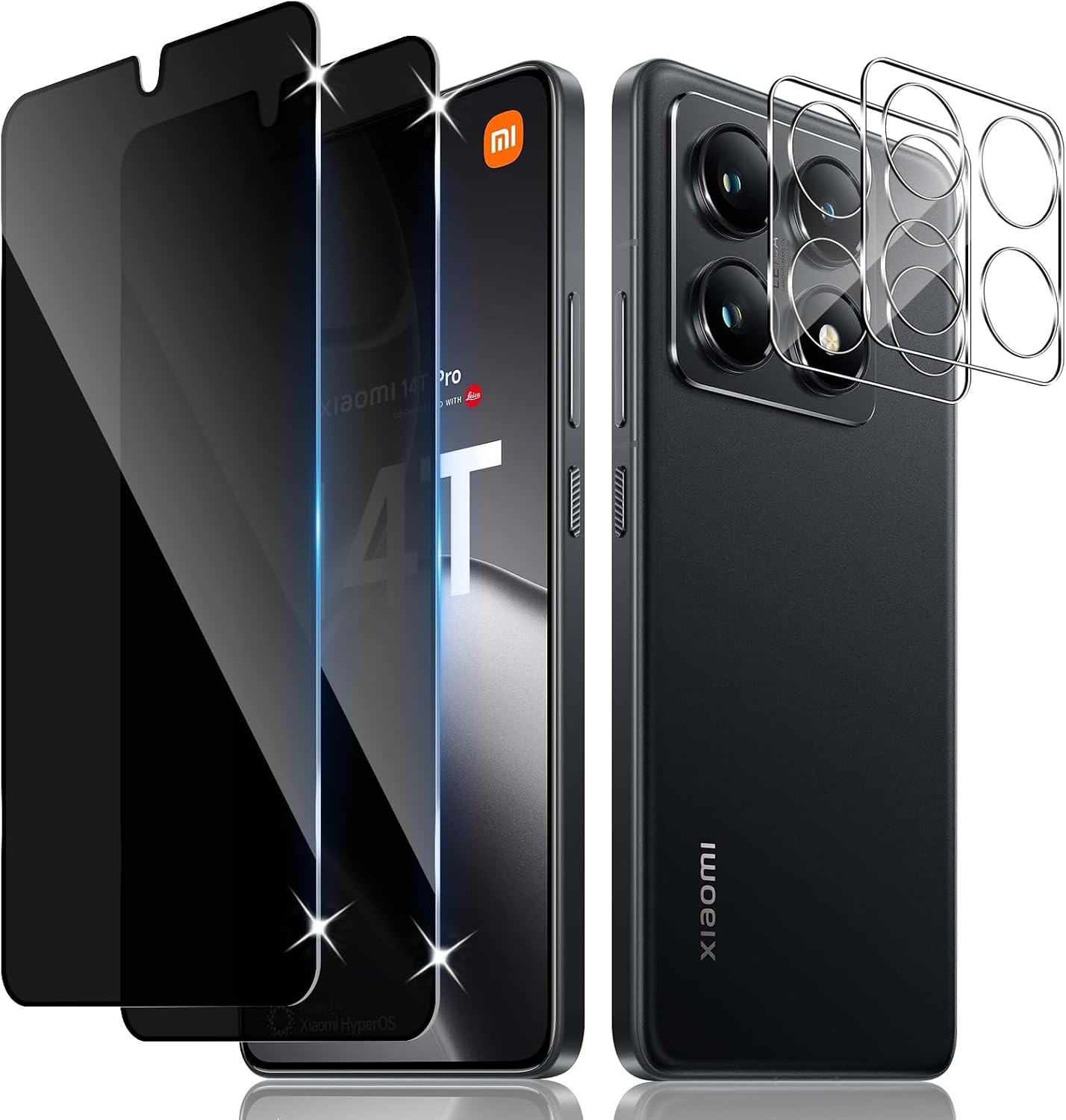 Privacy Screen for Xiaomi 14T Pack of 2 Anti-Spy Tempered Glass Screen Protector and 2 Camera Protection 9H Hardness Privacy Film Scratch-Resistant Privacy Film Privacy Film Privacy Screen Protector