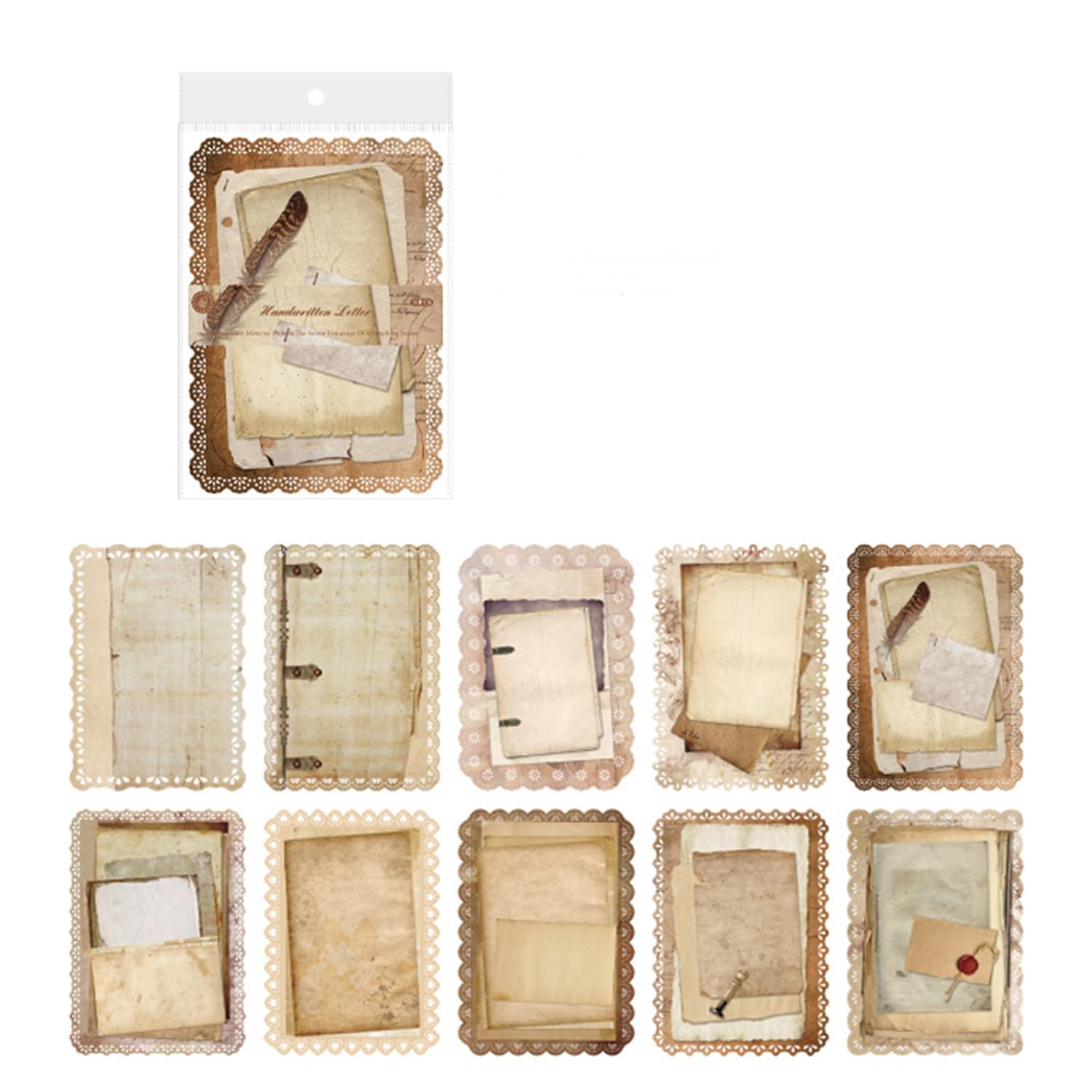 10 Sheets Lace Edged Scrapbook Stationery Paper Assorted Set (A)